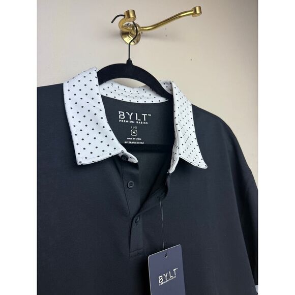 BYLT Lux Black Polo with Polka Dot Collar NWT Sz. XL - Picture 4 of 5